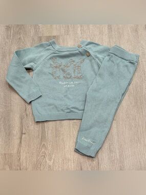 12-18m Baby Boy Outfit Blue Peter Rabbit Knit Longsleeve Shirt & Pants